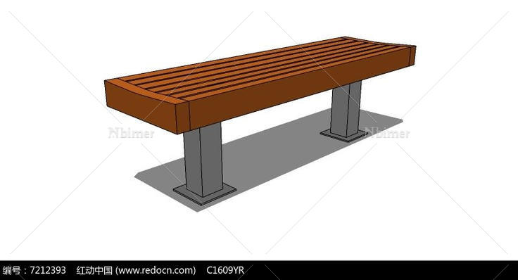 木质铁艺长方形公园座椅SU模型
