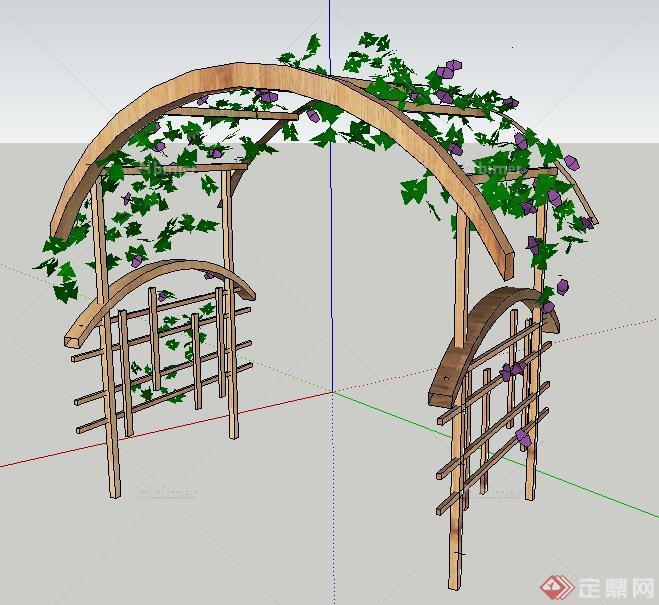 简约木制拱形花架su模型