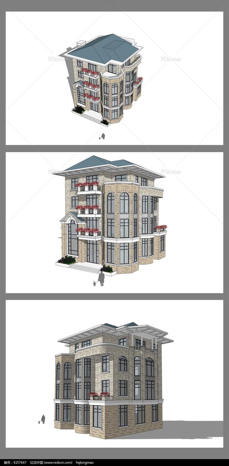 四层高现代别墅Sketchup模型