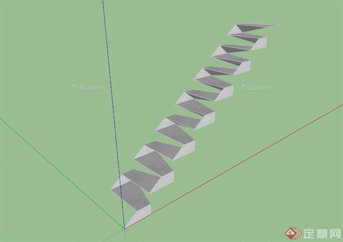 某现代折线形水泥楼梯SU模型