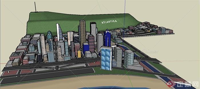 现代某城市一角综合建筑设计SU模型