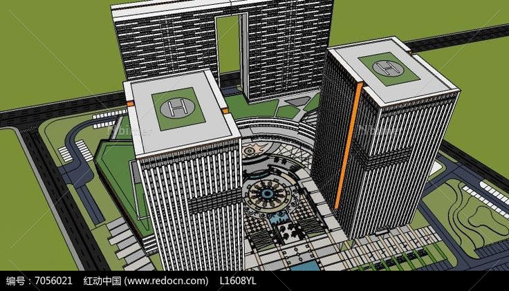 高层办公大楼综合体建筑模型