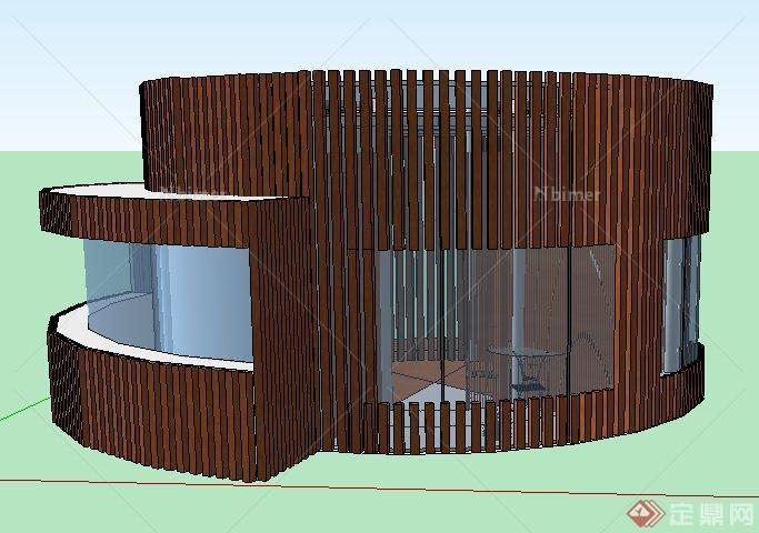 现代简约风格咖啡馆建筑设计su模型