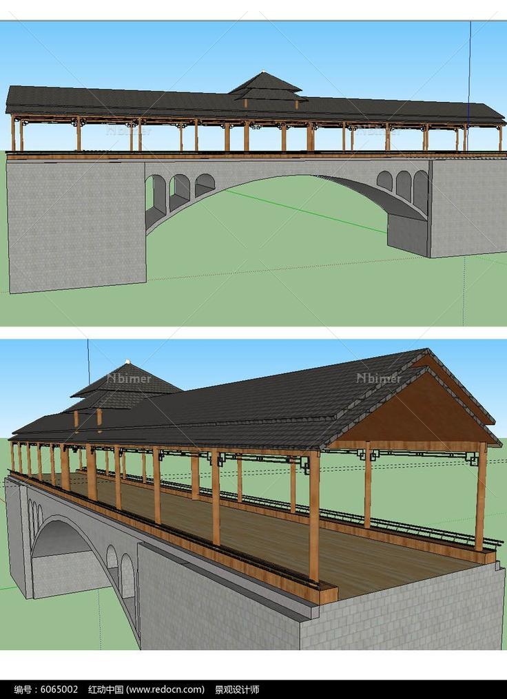 侗族风雨桥建筑景观草图大师SU模型