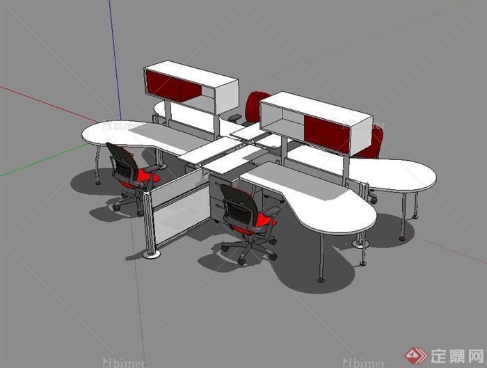 某现代室内办公桌椅设计su模型[原创]