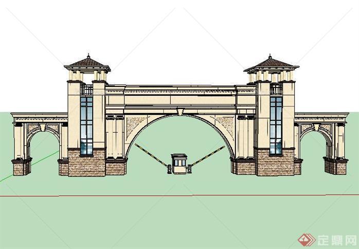 某高端别墅区门楼SketchUp(SU)3D模型