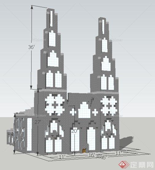 哥特式教堂建筑设计su概念模型