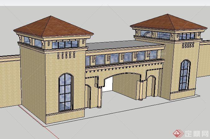 某大型居住区门楼SketchUp(SU)3D模型