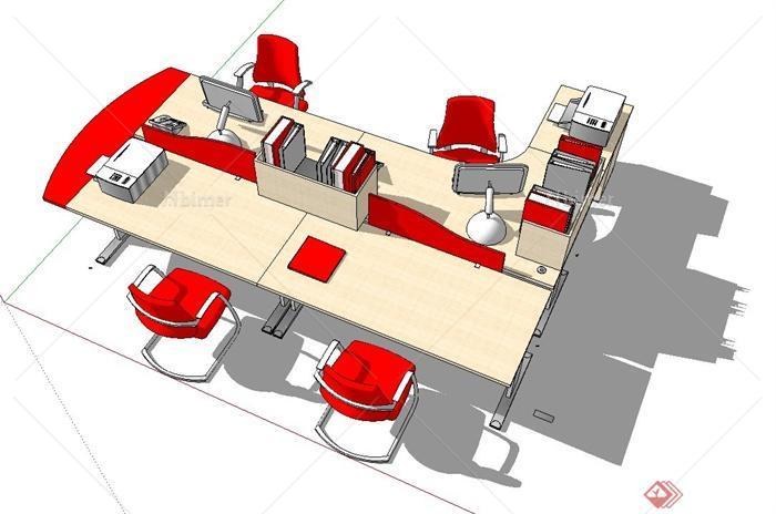 某现代风格室内精致办公桌椅设计su模型[原创]