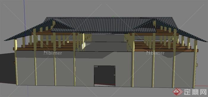 某单层四合院古建民居设计SU模型[原创]