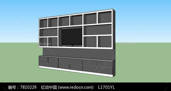 灰色风格柜式电视墙SU模型