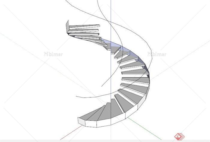 现代时尚白色旋转楼梯SU模型