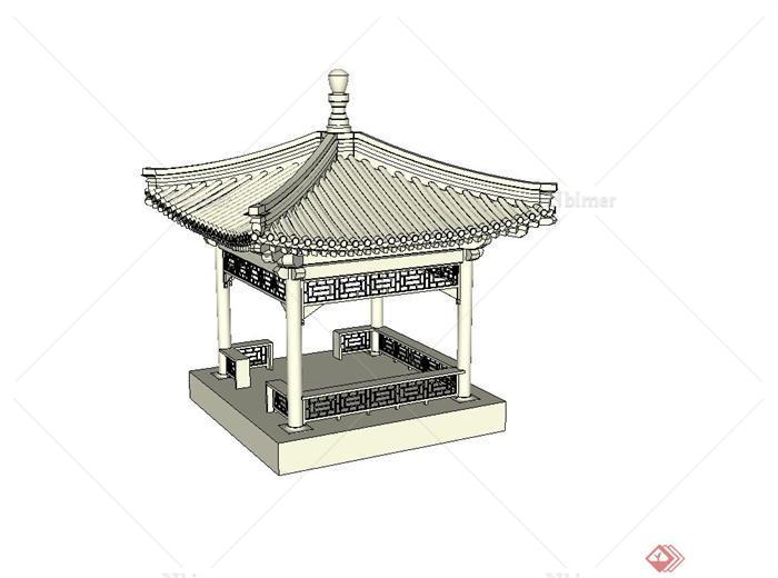 某古典中式庭院凉亭设计su模型[原创]