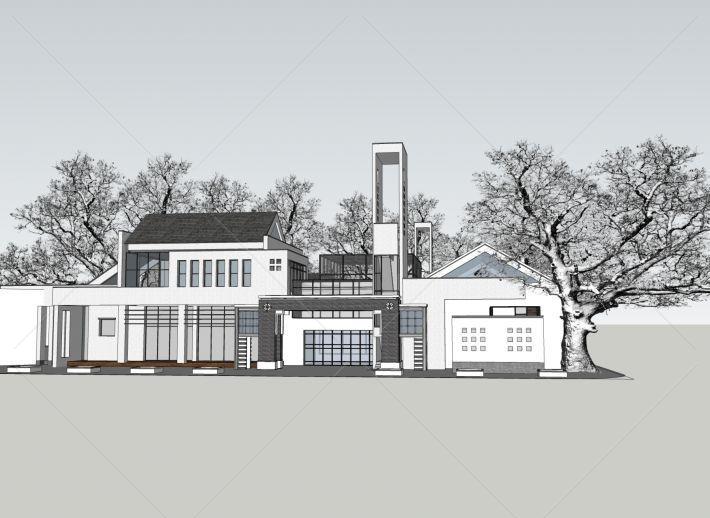 一个新中式的服务中心设计方案带SketchUp模型下