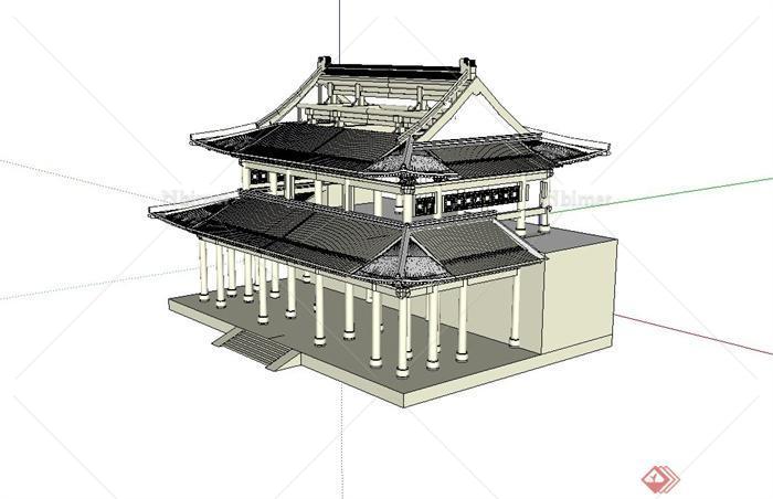 古典中式天王殿六角重檐建筑设计su模型[原创]