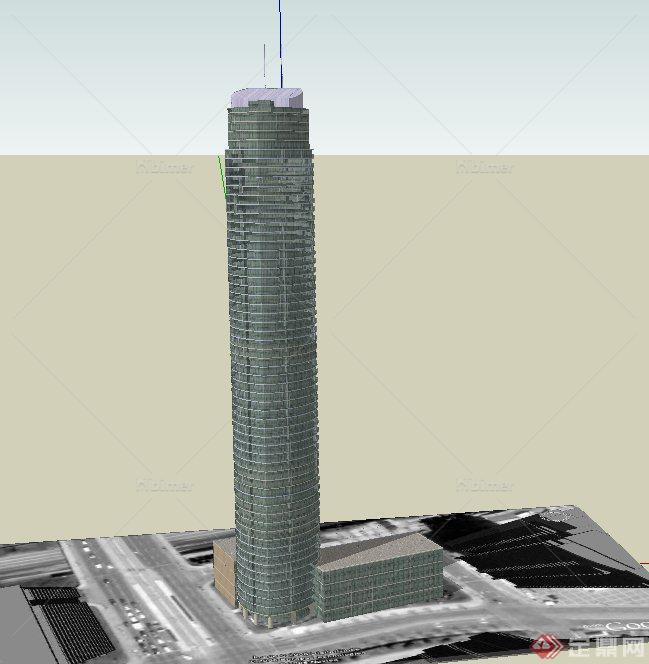 现代某高层圆形信号塔建筑设计SU模型