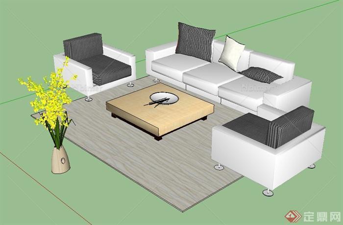 现代风格室内沙发组合设计SU模型