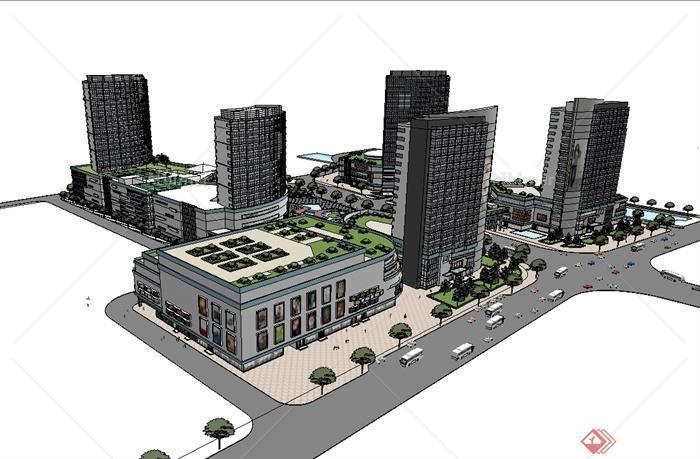 现代城市商业住宅详细综合体建筑设计su模型[原创