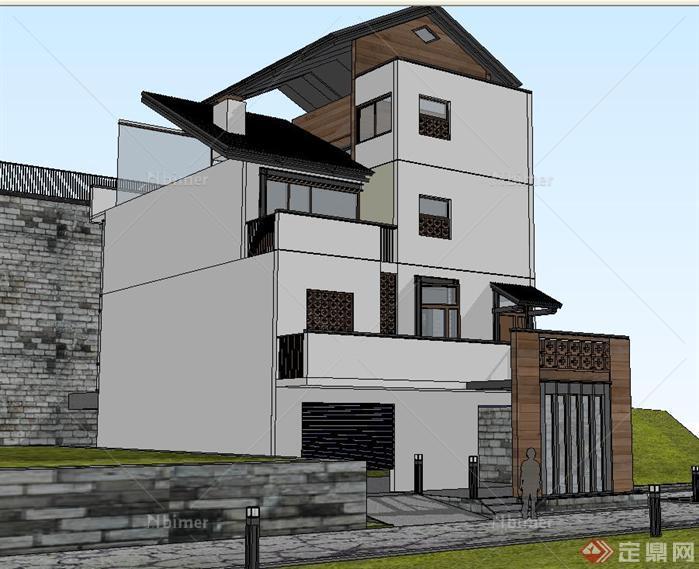 一个新中式别墅方案SU精致设计模型