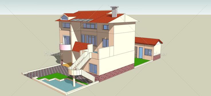 现代坡屋顶别墅(58568)su模型下载