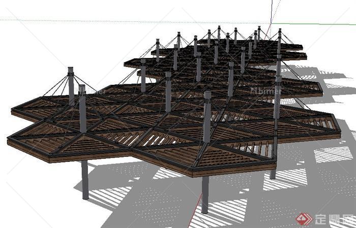 现代六边形组合廊架设计SU模型