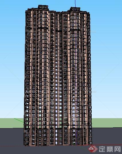 独栋高层公寓住宅楼建筑设计su模型[原创]