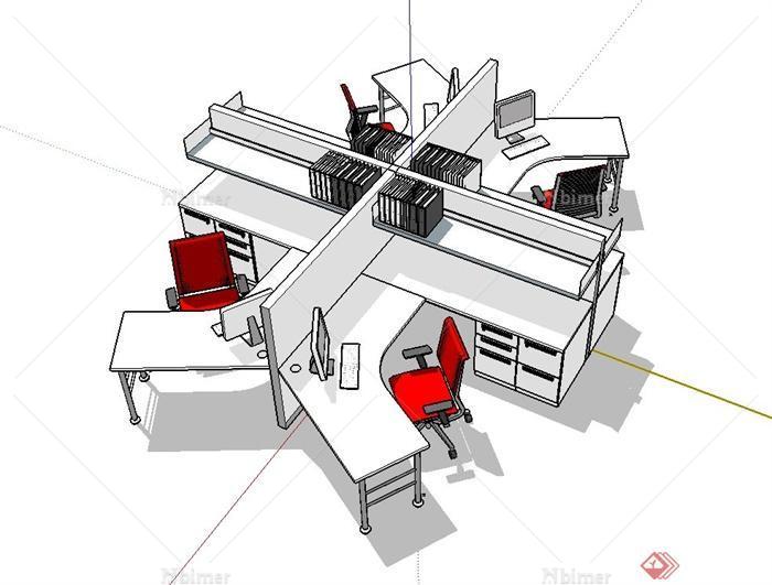 某现代室内办公室桌椅SU模型[原创]