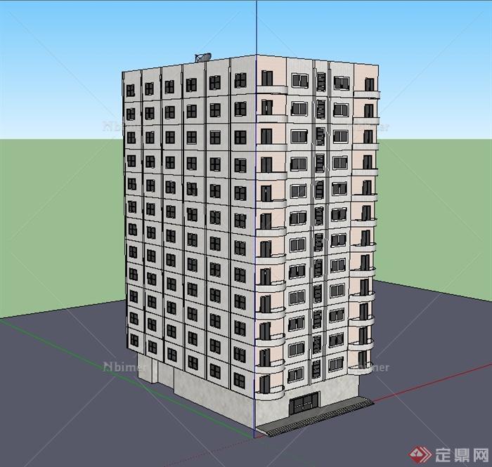 现代小高层住宅公寓建筑楼设计su模型[原创]
