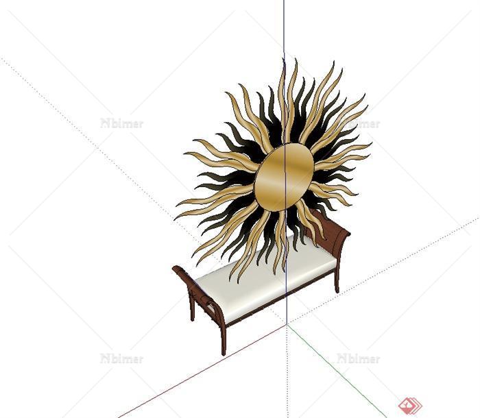某现代中式风格室内坐凳设计su模型[原创]