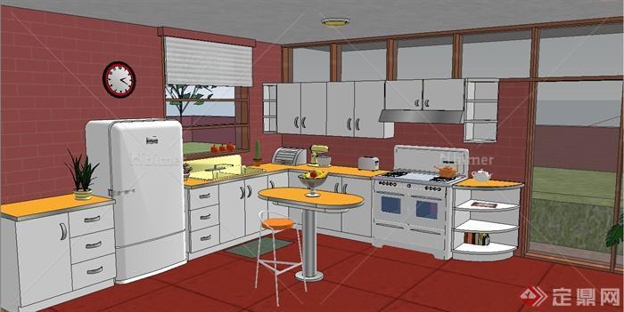 某现代风格住宅厨房空间装饰设计SU模型[原创]