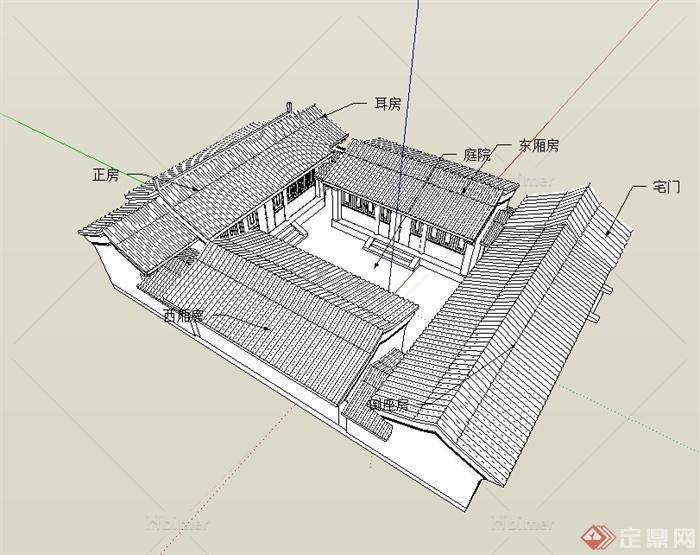 古典中式风格四合院居住建筑su模型[原创]