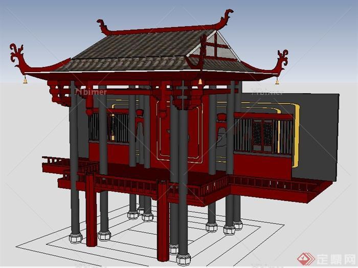 中式风格戏台戏亭设计su模型