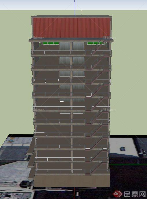 某现代多层方形独栋办公建筑设计SU模型