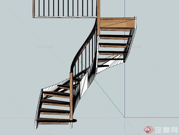 木制旋转楼梯SKP模型[原创]