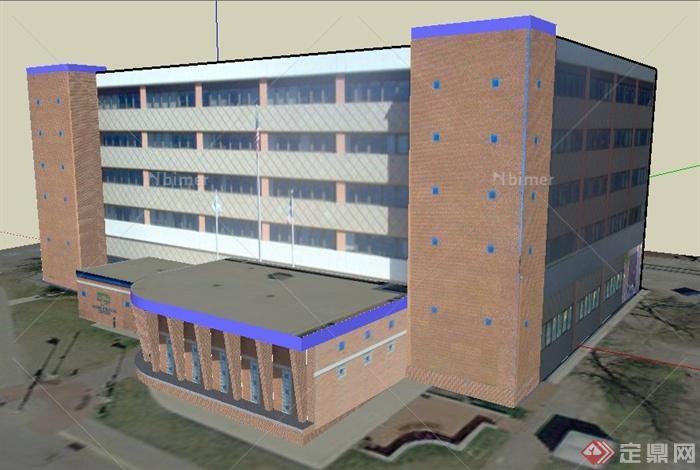 现代5层行政中心建筑设计SU模型