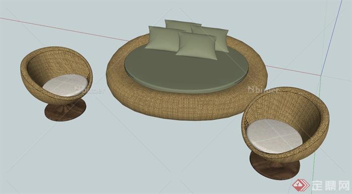 木编沙发座椅设计SU模型