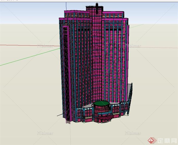 现代风格详细办公大厦建筑设计SU模型[原创]