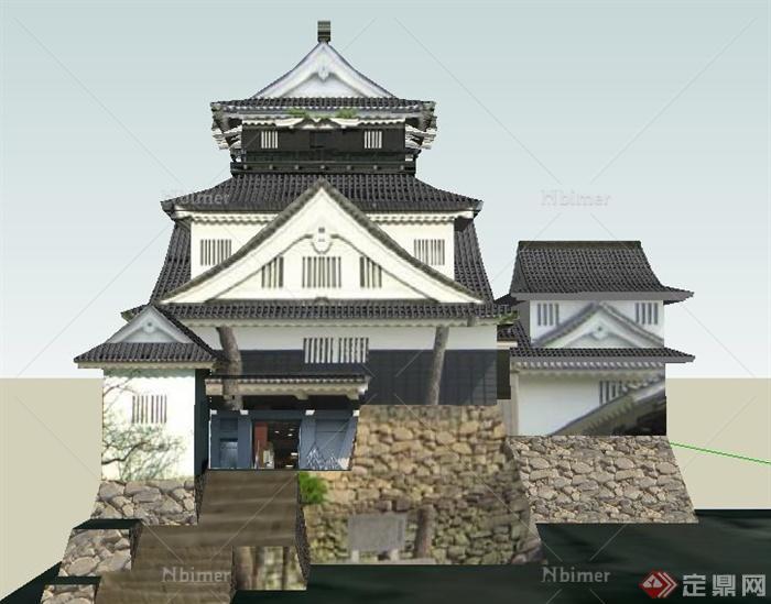 日式风格冈崎城古建筑设计su模型[原创]