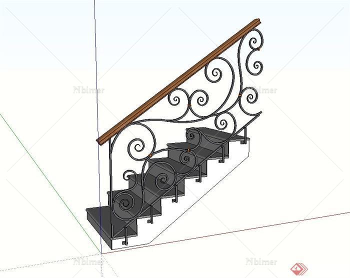 欧式风格铁艺栏杆楼梯设计su模型[原创]