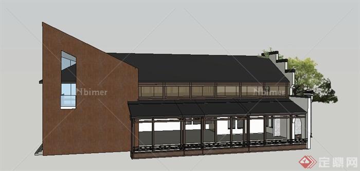 现代新中式主题餐厅建筑设计su模型