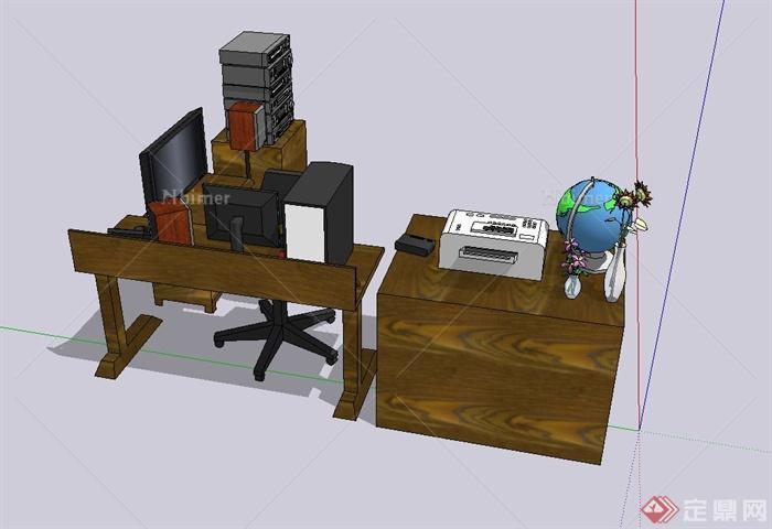 某现代精致室内办公桌椅电器设计su模型[原创]