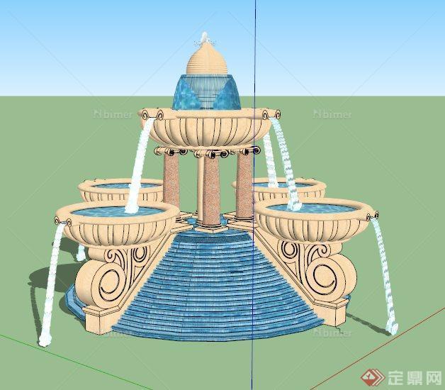 园林景观叠水喷泉水景su模型