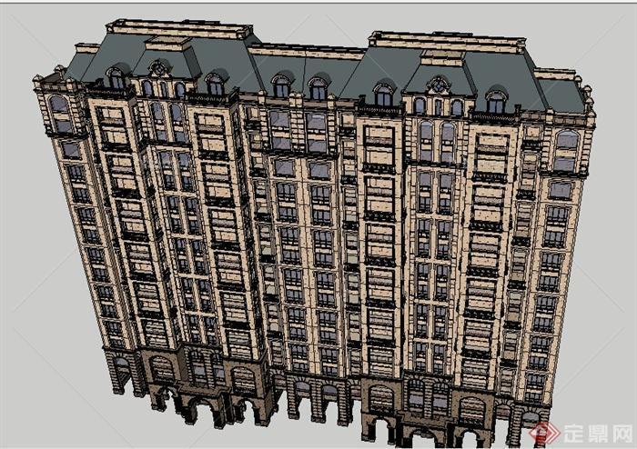 法式古典风格住宅公寓建筑设计su模型[原创]