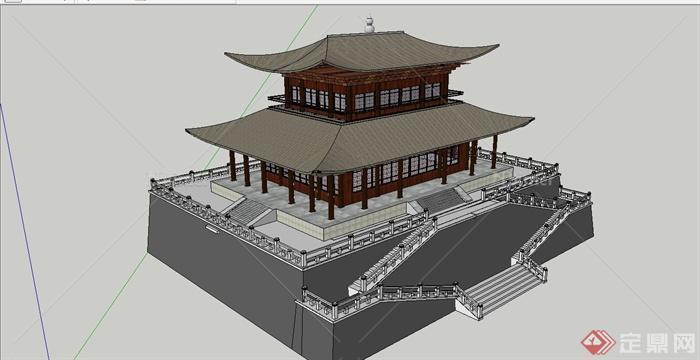 某古典中式风格景区楼阁建筑设计SU模型[原创]