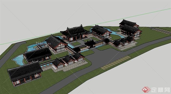 古典中式滨水住宅建筑设计su模型[原创]