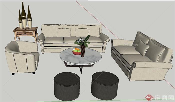现代简约沙发茶几家具组合su模型