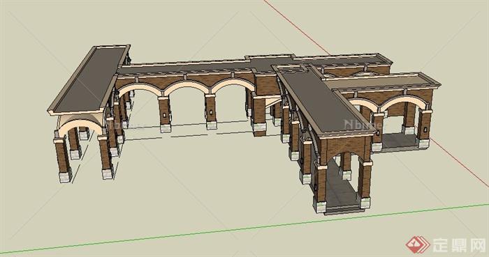 某欧式风格组合廊架设计SU模型