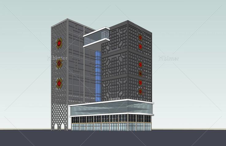 现代中式商业办公楼(46997)su模型下载