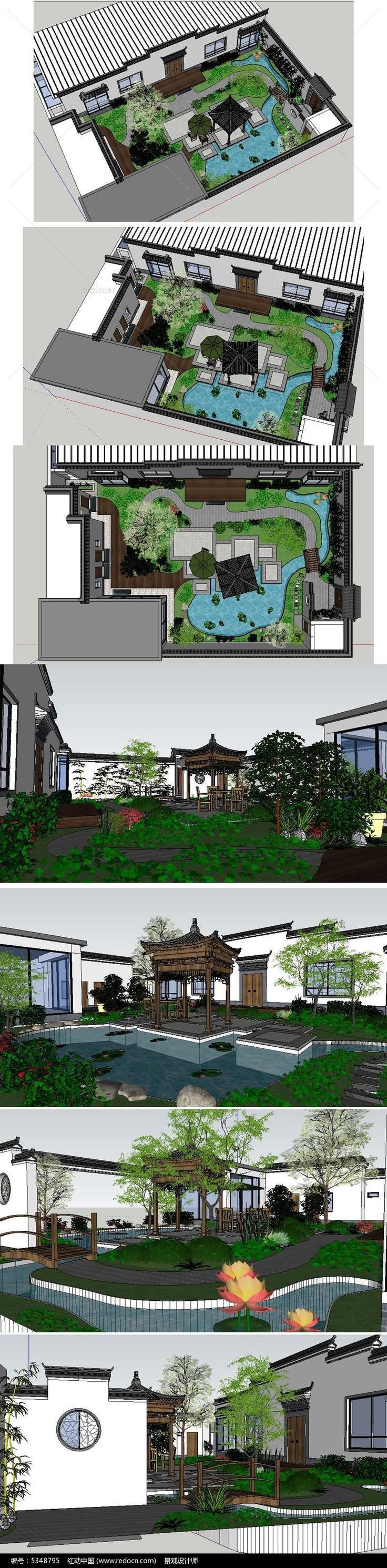 中式庭院景观建筑草图大师SU模型