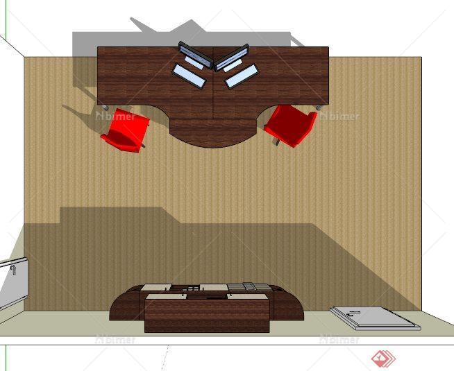 两人办公室家具设计合集SU模型[原创]